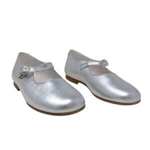 La Coqueta Tuckernuck Silver Leather Mary Jane Shoes Girls Size 27